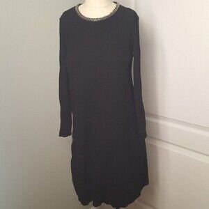 Zara Knit Black Sweater Dress with Beaded Neck
